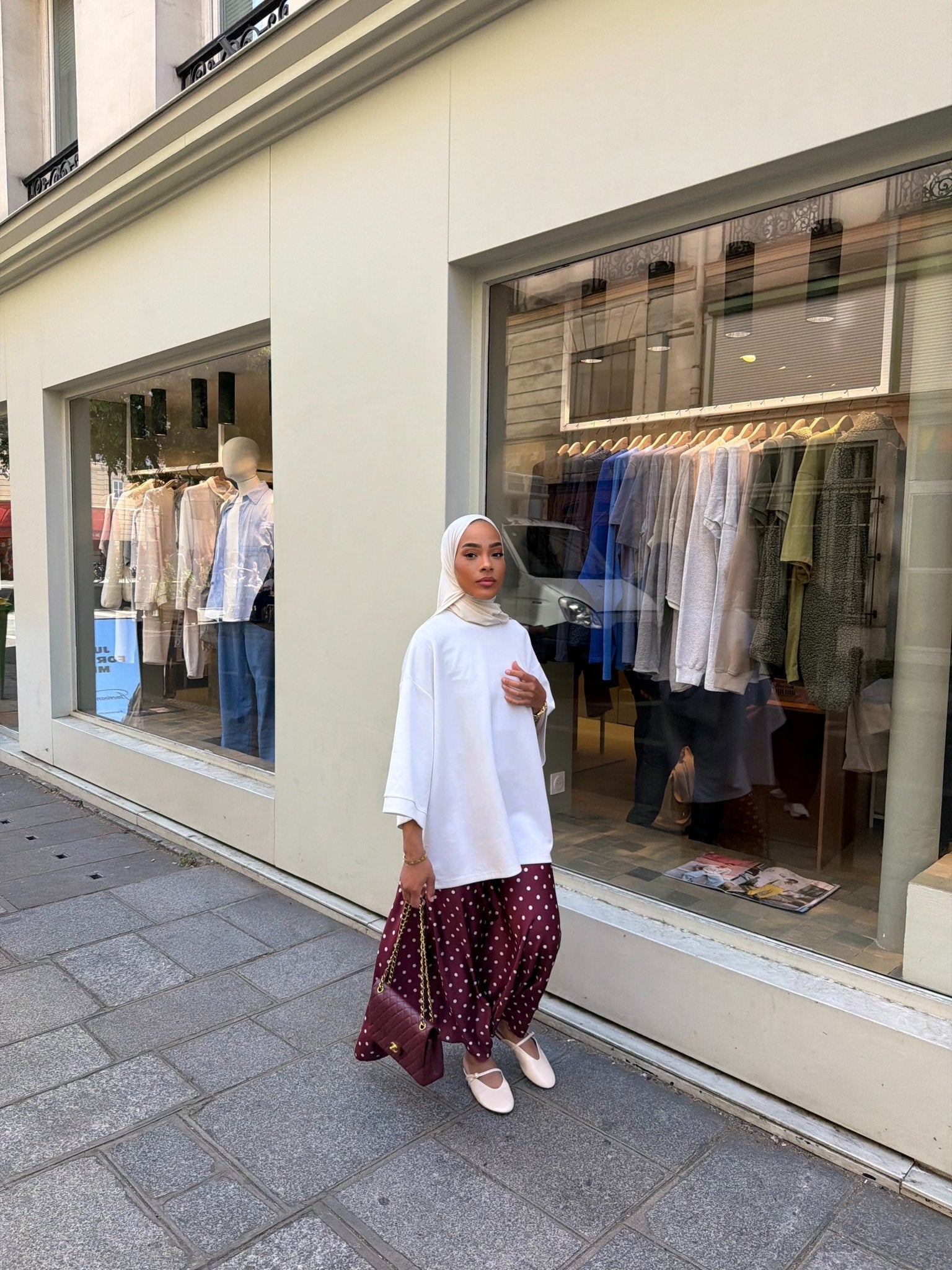 Jupe Sinaï Bordeau (Pois Blancs) - TAHIRA