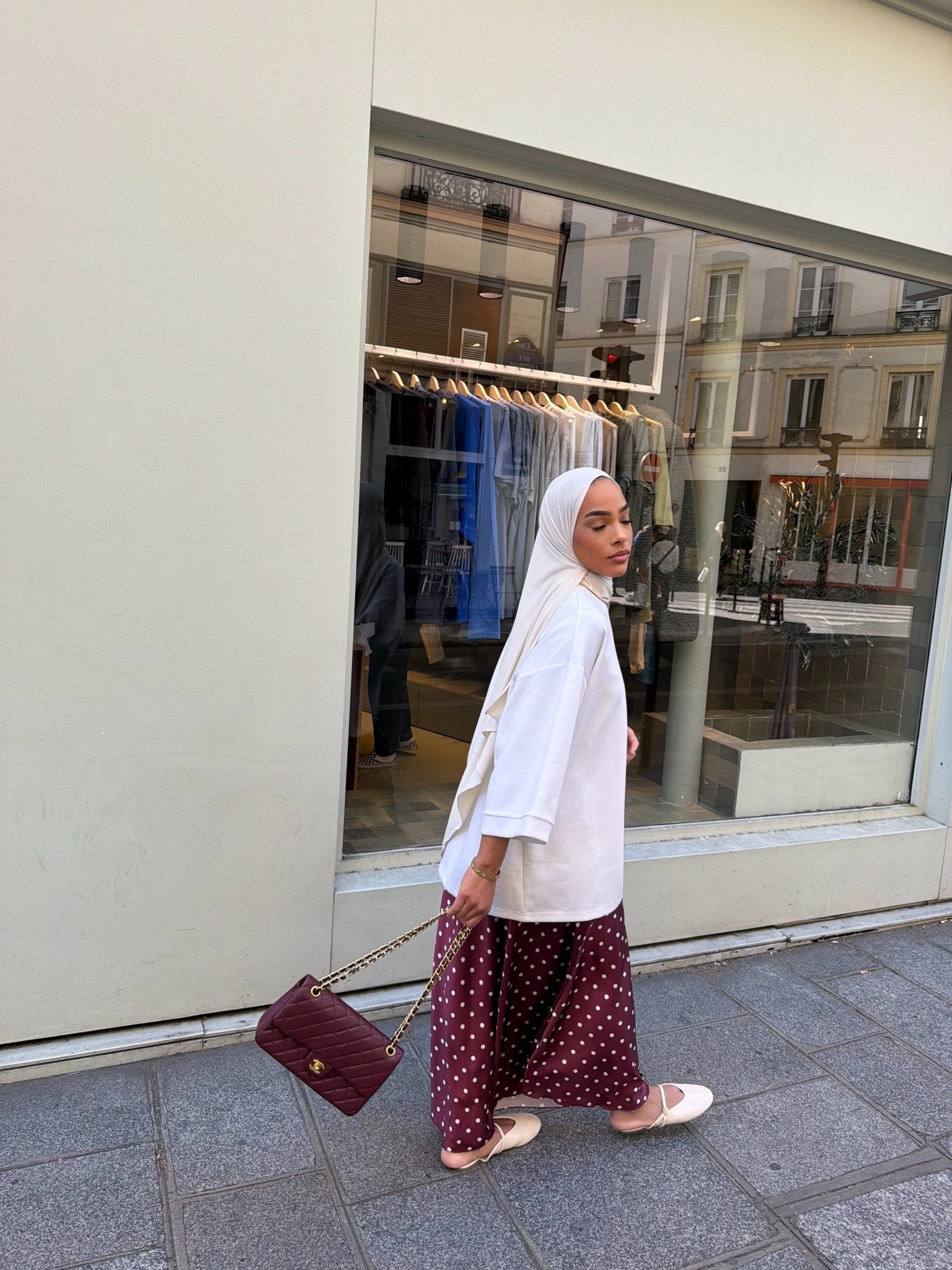 Jupe Sinaï Bordeau (Pois Blancs) - TAHIRA