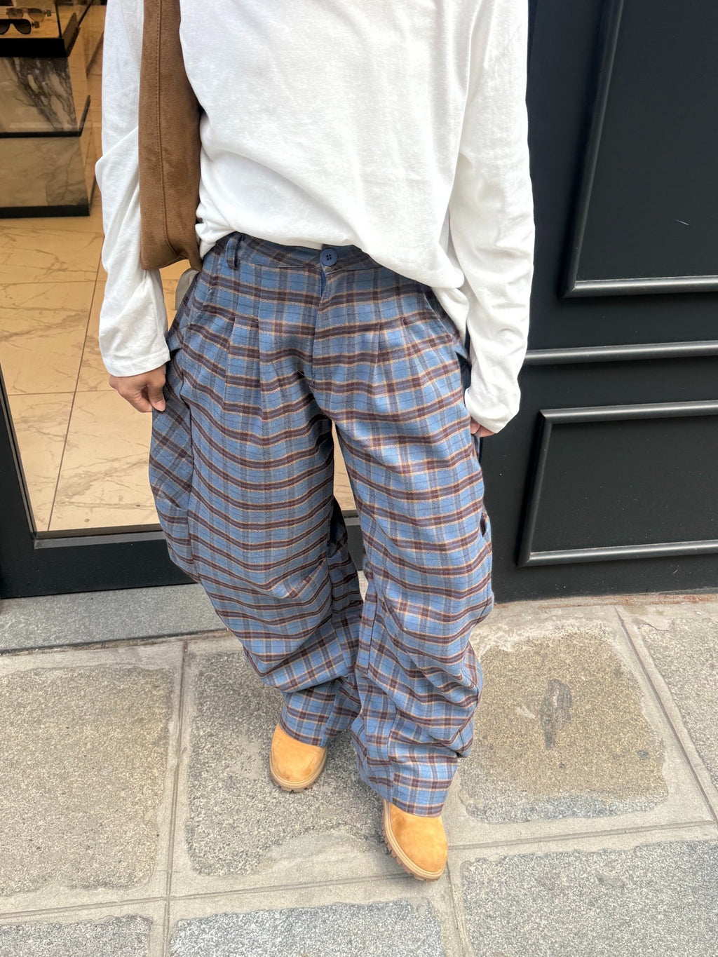 Pantalon Ballon à Carreau Bleu - TAHIRA