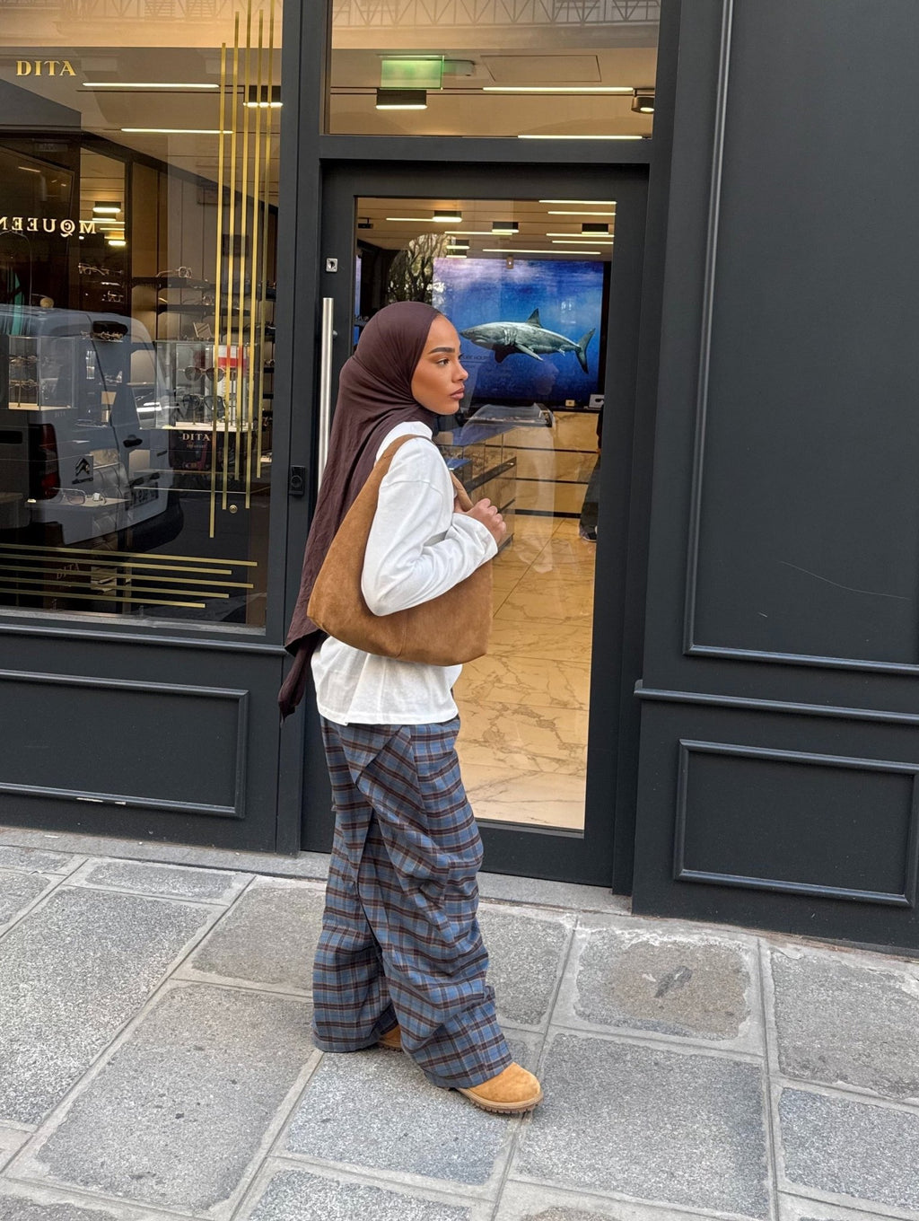 Pantalon Ballon à Carreau Bleu - TAHIRA