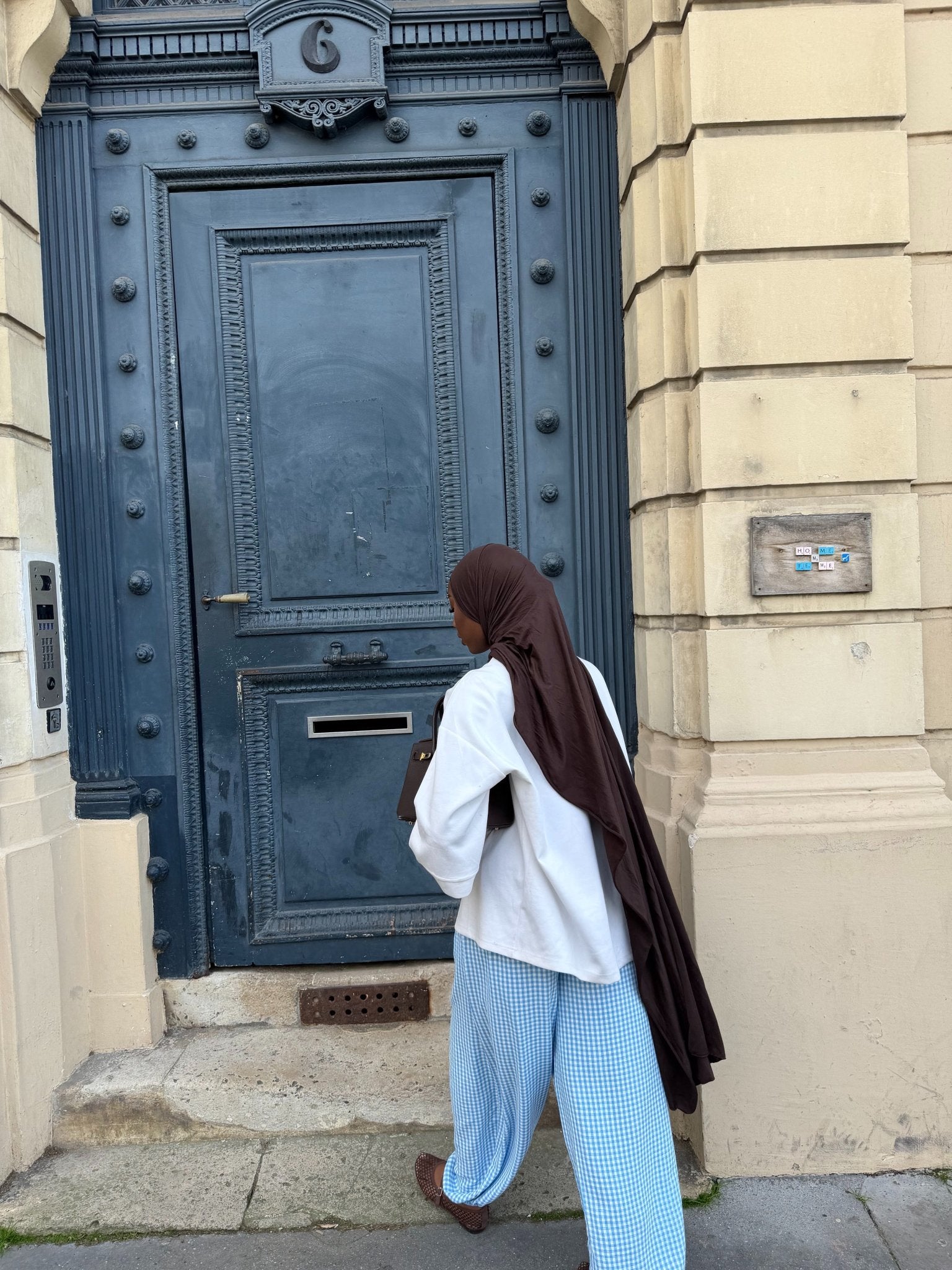 Pantalon Madeleine Bleu ciel - Blanc (Carreaux) - TAHIRA