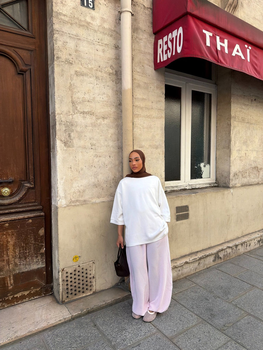 Pantalon Madeleine Rose - Blanc (Carreaux) - TAHIRA