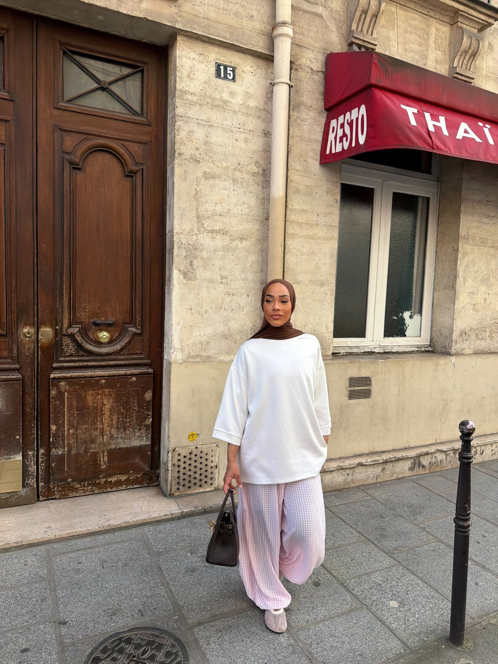 Pantalon Madeleine Rose - Blanc (Carreaux) - TAHIRA