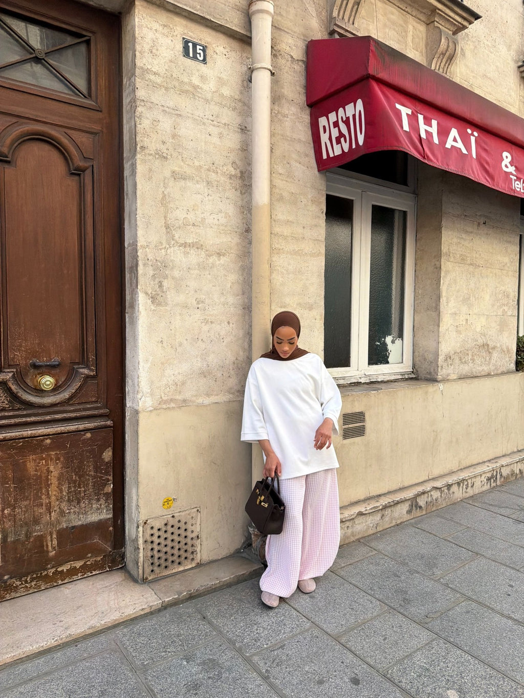 Pantalon Madeleine Rose - Blanc (Carreaux) - TAHIRA