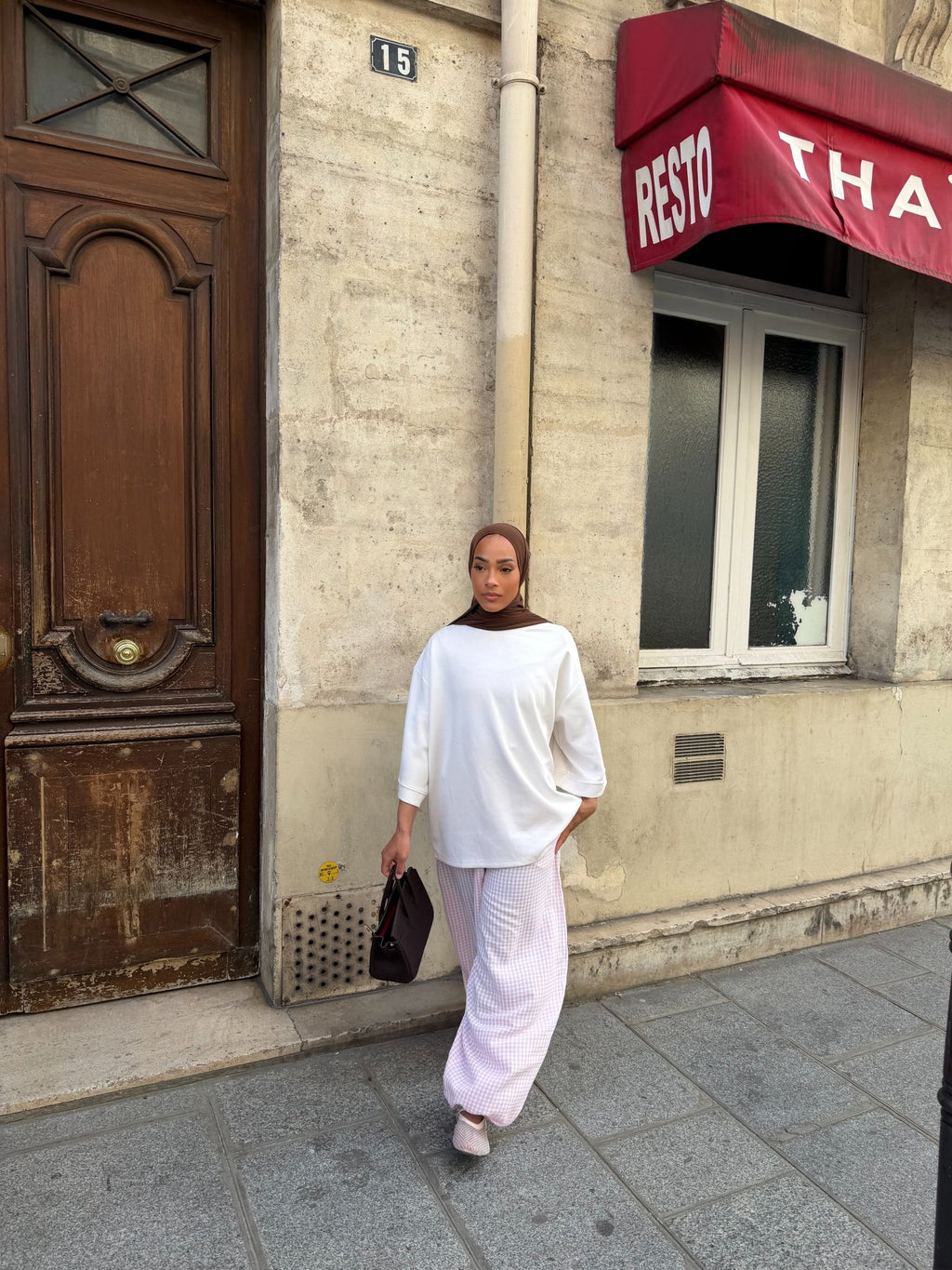 Pantalon Madeleine Rose - Blanc (Carreaux) - TAHIRA