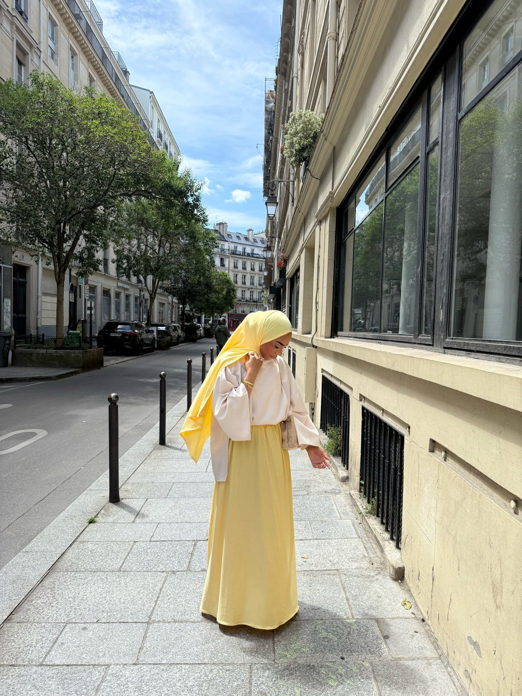 Set Jupe + Hijab Jersey Scuba Premium Jaune - TAHIRA