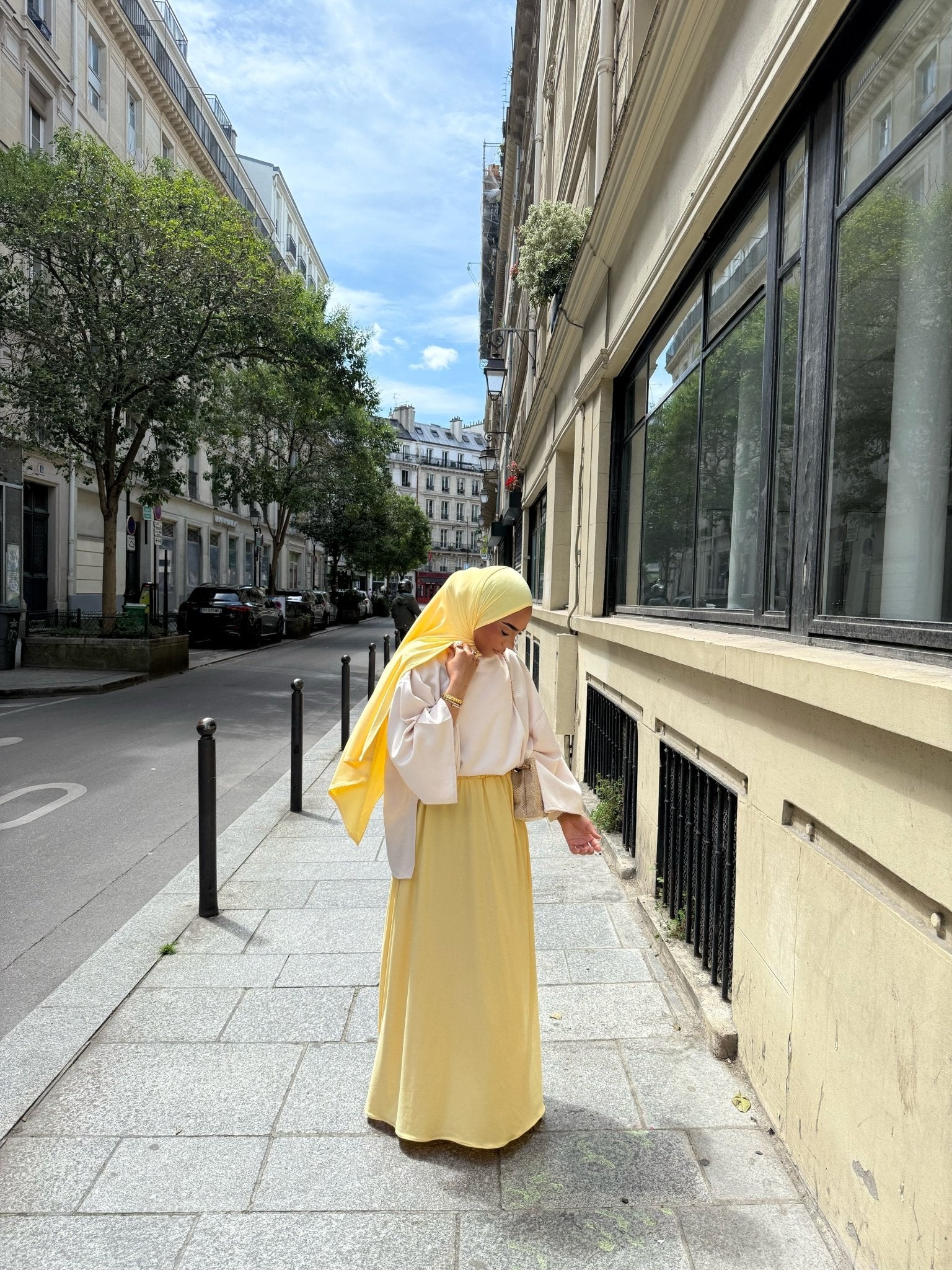 Set Jupe + Hijab Jersey Scuba Premium Jaune - TAHIRA