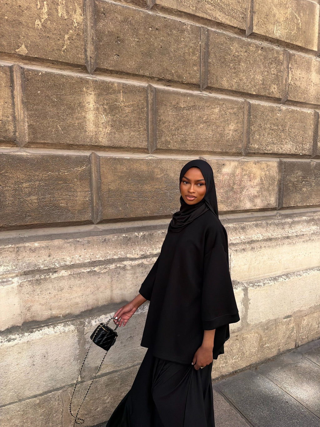Set Jupe + Hijab Jersey Scuba Premium Noir - TAHIRA