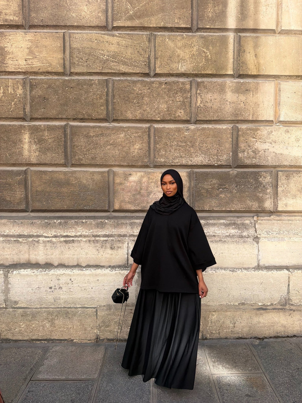 Set Jupe + Hijab Jersey Scuba Premium Noir - TAHIRA