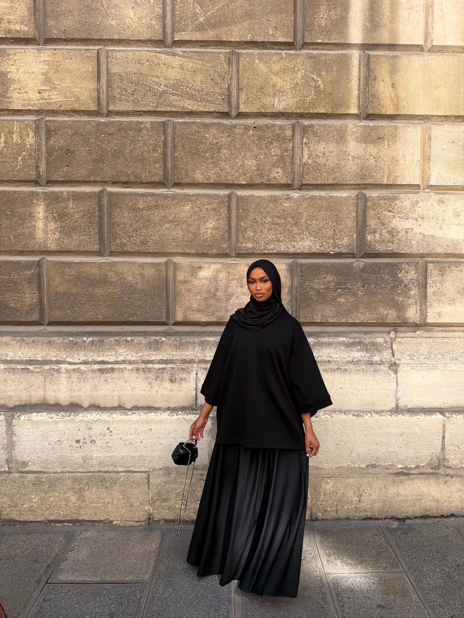 Set Jupe + Hijab Jersey Scuba Premium Noir - TAHIRA