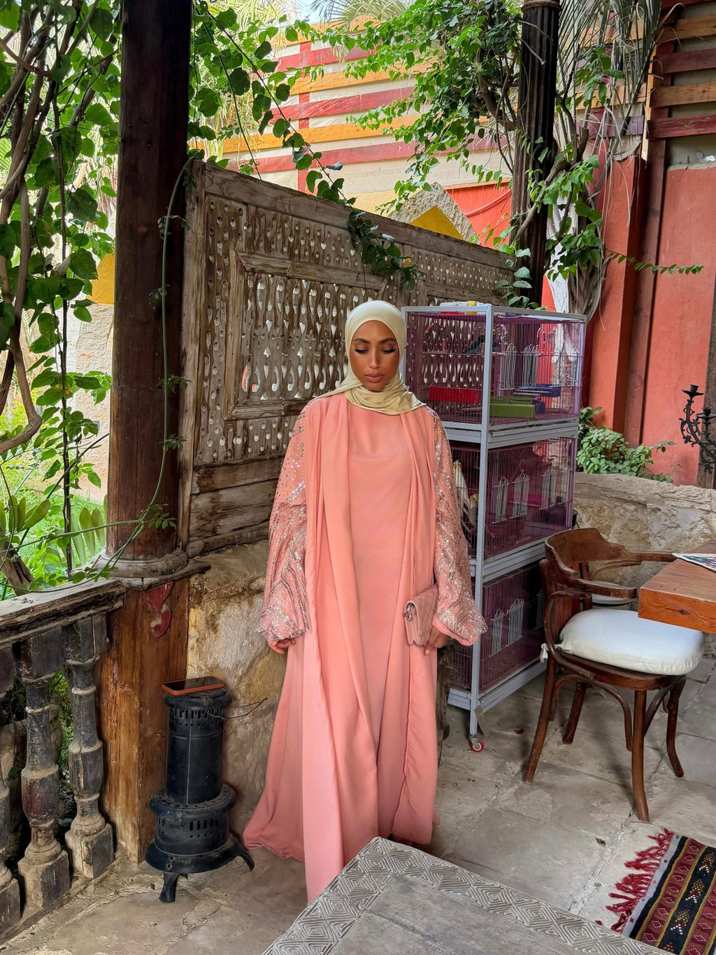 Set Kimono Tressy Saumon - TAHIRA