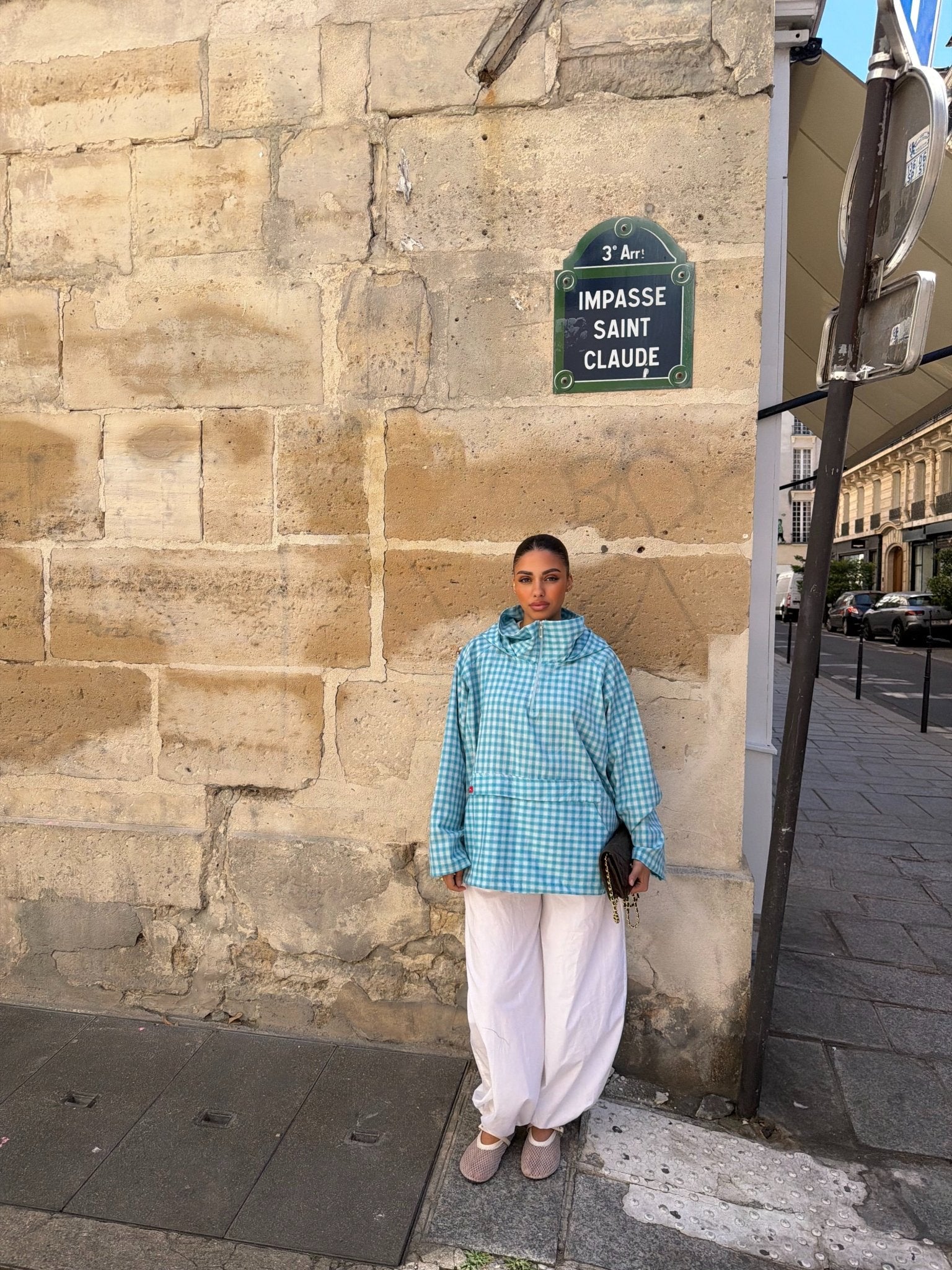 Veste Amara Bleu ciel - Blanc (Carreaux) - TAHIRA