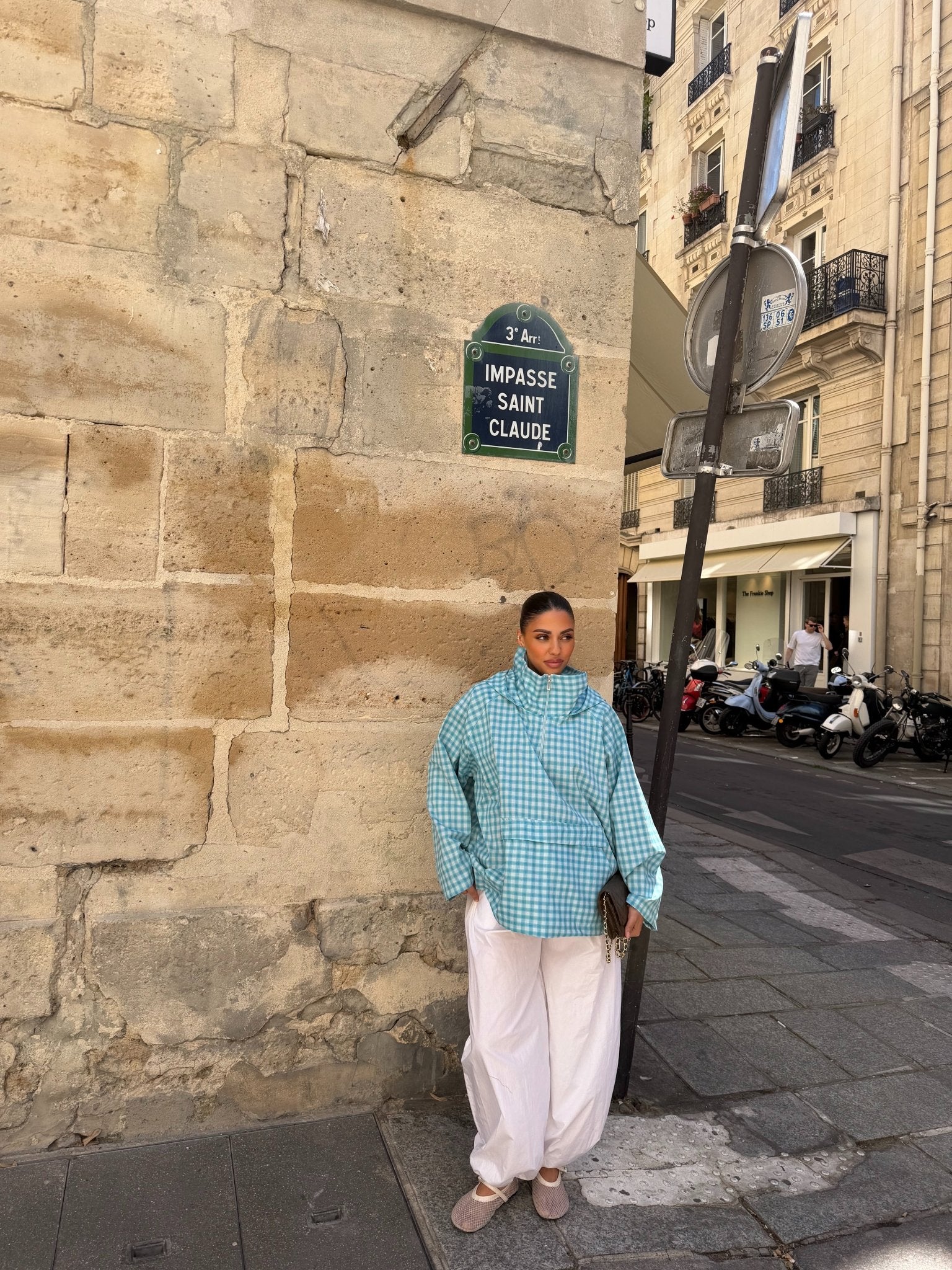Veste Amara Bleu ciel - Blanc (Carreaux) - TAHIRA