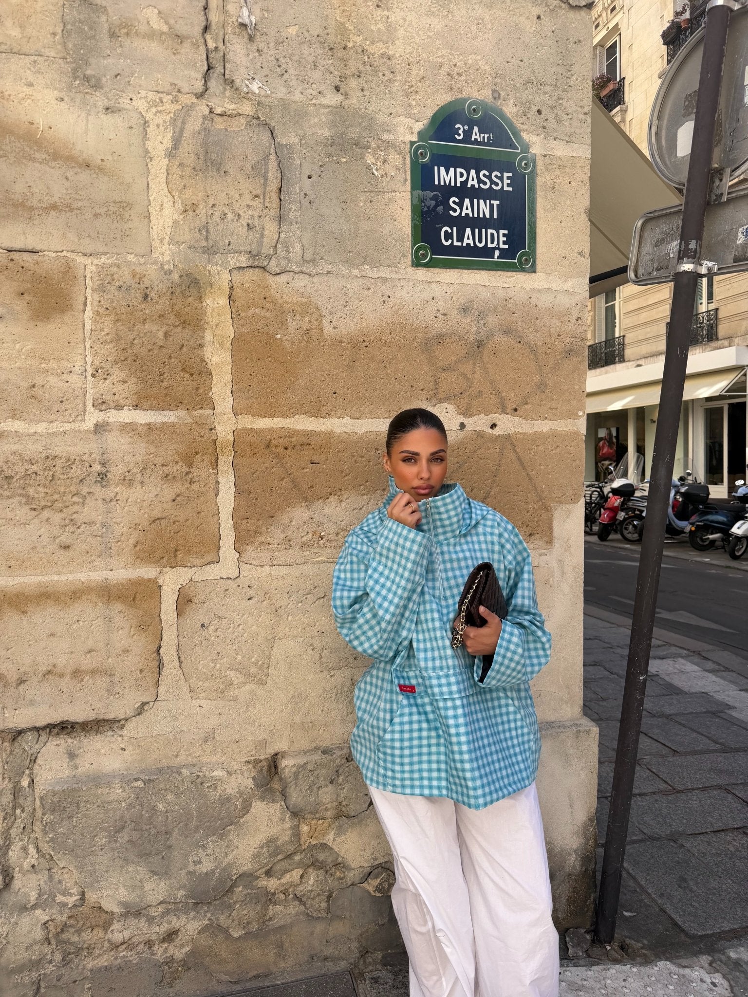 Veste Amara Bleu ciel - Blanc (Carreaux) - TAHIRA