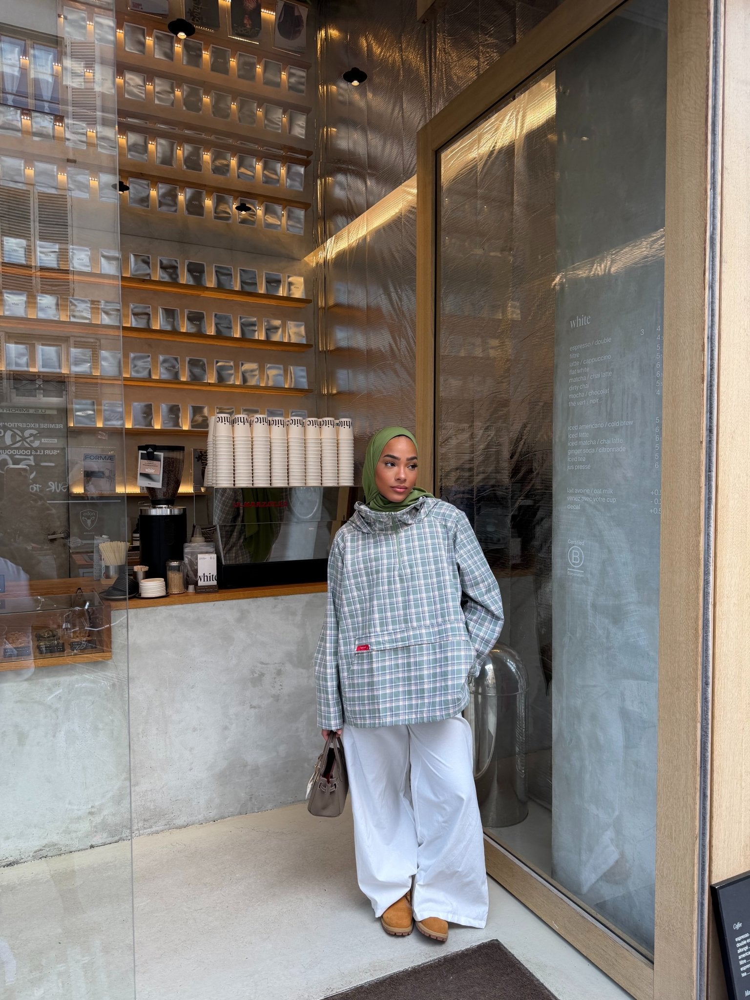 Veste Amara Vert pâle - Blanc (Carreaux) - TAHIRA